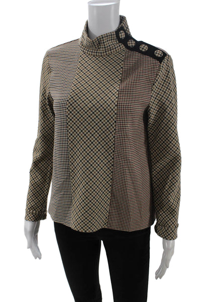 Zara Woman Womens Plaid Check Print Long Sleeve Blouse Brown Size XS