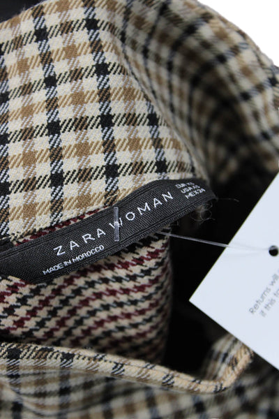 Zara Woman Womens Plaid Check Print Long Sleeve Blouse Brown Size XS