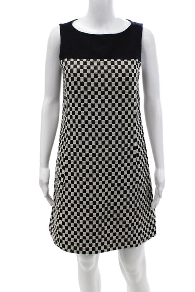 Tibi Womens Metallic Checkered Sleeveless A Line Dress White Black Size L
