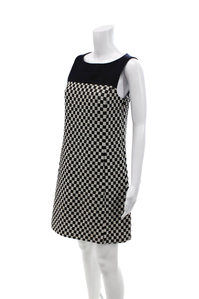 Tibi Womens Metallic Checkered Sleeveless A Line Dress White Black Size L