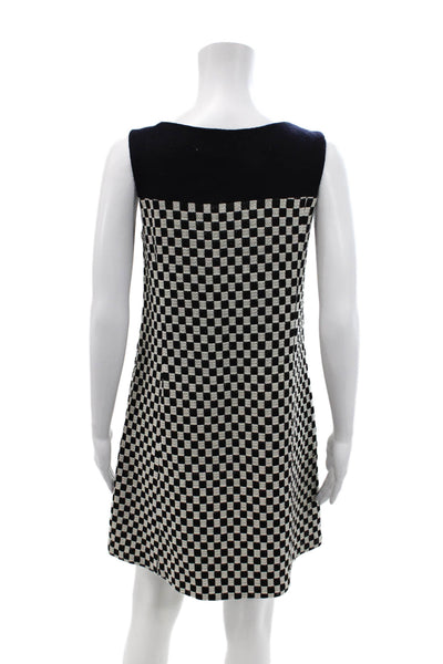 Tibi Womens Metallic Checkered Sleeveless A Line Dress White Black Size L