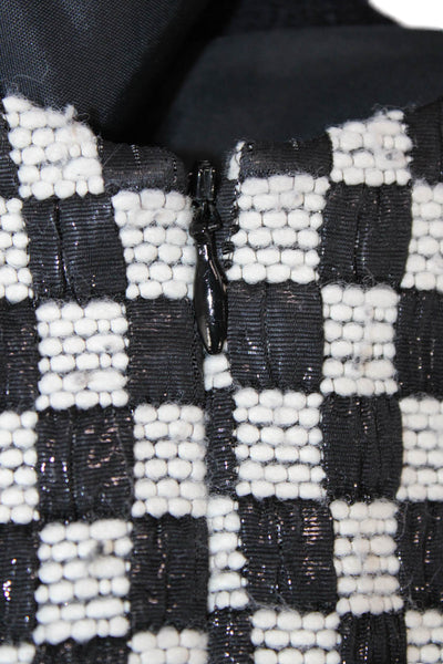Tibi Womens Metallic Checkered Sleeveless A Line Dress White Black Size L