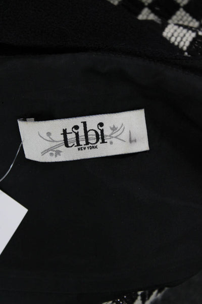 Tibi Womens Metallic Checkered Sleeveless A Line Dress White Black Size L