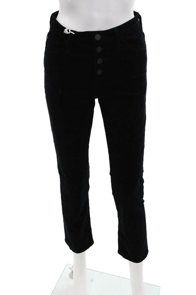 AG Adriano Goldschmied Womens Cotton Buttoned Velvet Pants Black Size 25