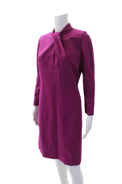Elie Tahari Womens Long Sleeve High Neck Zip Pleated Dress Plum Size 04