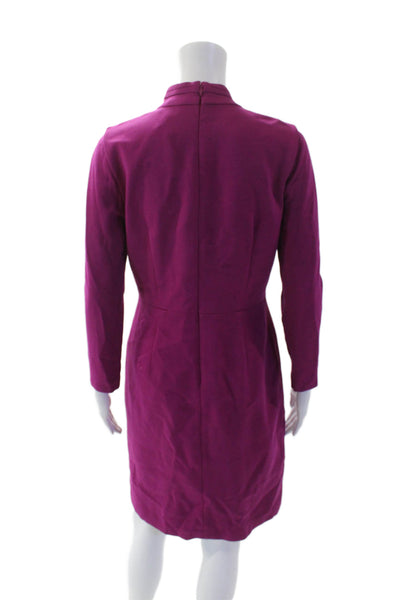 Elie Tahari Womens Long Sleeve High Neck Zip Pleated Dress Plum Size 04