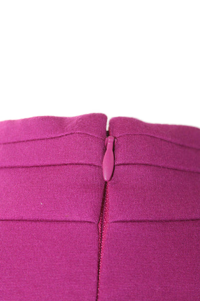 Elie Tahari Womens Long Sleeve High Neck Zip Pleated Dress Plum Size 04