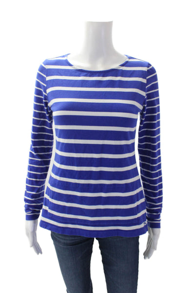 Vineyard Vines Womens Striped Crew Neck Shirt Blue White Cotton Size Extra Small