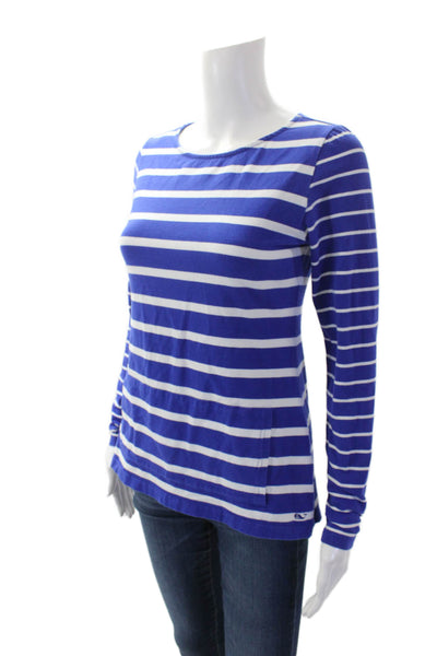 Vineyard Vines Womens Striped Crew Neck Shirt Blue White Cotton Size Extra Small