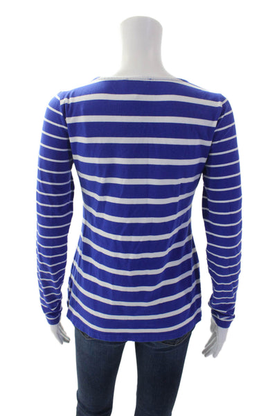 Vineyard Vines Womens Striped Crew Neck Shirt Blue White Cotton Size Extra Small