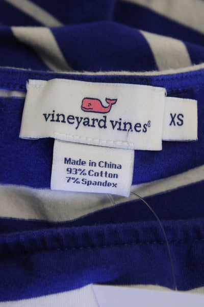Vineyard Vines Womens Striped Crew Neck Shirt Blue White Cotton Size Extra Small