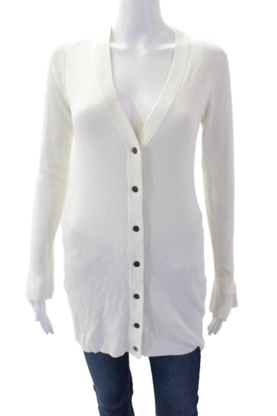 L Agence Womens Cotton Long Sleeve V-neck Button Knit Top White Size XS