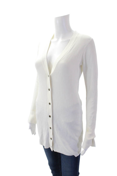 L Agence Womens Cotton Long Sleeve V-neck Button Knit Top White Size XS