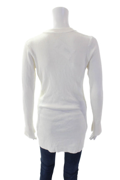 L Agence Womens Cotton Long Sleeve V-neck Button Knit Top White Size XS