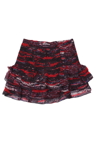 Isabel Marant For H+M Girls Smocked Abstract Silk Skirt Purple Red Size 12-13