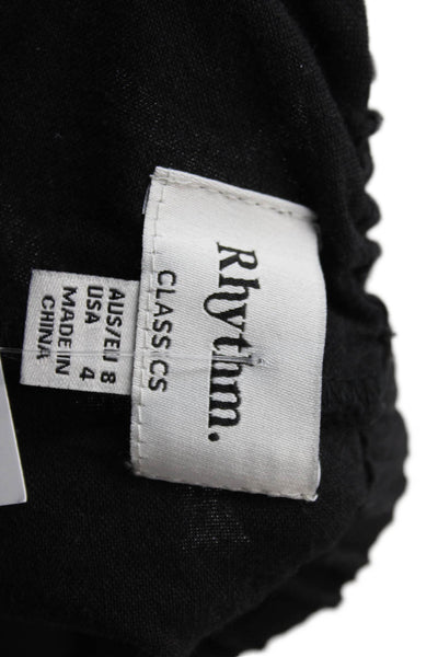 Rhythm Drawstring Waist Pocketed Wide Legged Casual Pants Solid Black Size 4