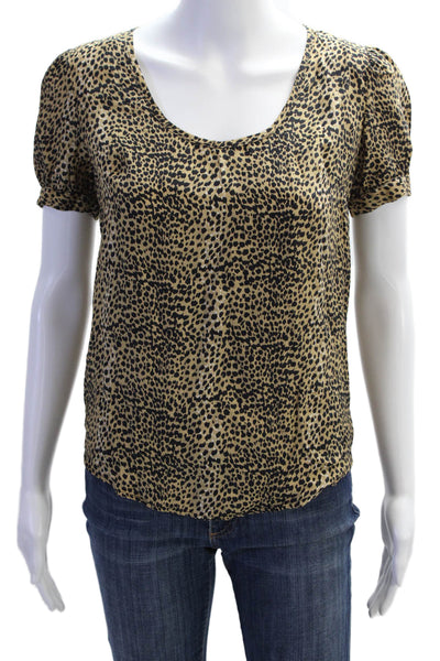Emerson Fry Womens Silk Animal Printed Short Sleeve Blouse Beige Size 00
