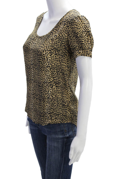 Emerson Fry Womens Silk Animal Printed Short Sleeve Blouse Beige Size 00