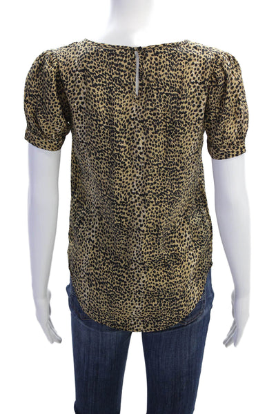 Emerson Fry Womens Silk Animal Printed Short Sleeve Blouse Beige Size 00