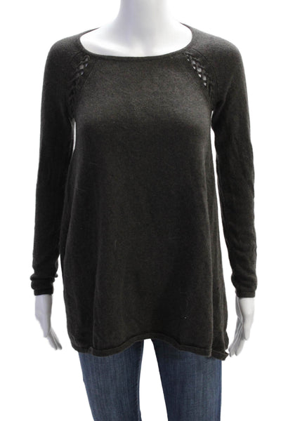 Wythe NY Womens Cashmere Braided Detail Long Sleeve Sweater Dark Gray Size XS