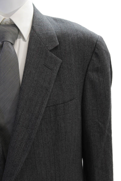 Hart Schaffner Marx Mens Striped Two Button Suit Gray Red Wool Size 46/39