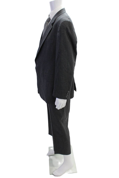 Hart Schaffner Marx Mens Striped Two Button Suit Gray Red Wool Size 46/39