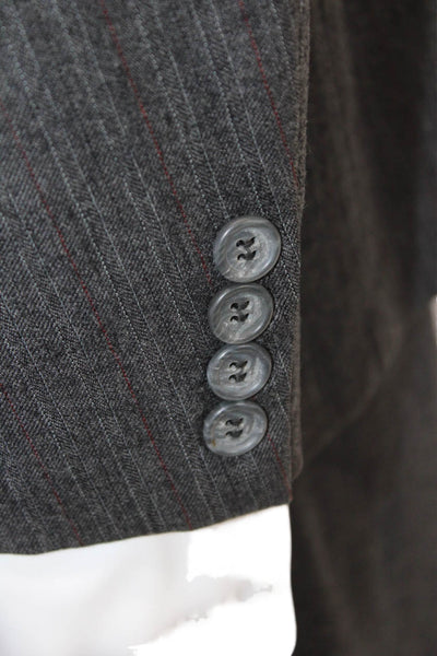 Hart Schaffner Marx Mens Striped Two Button Suit Gray Red Wool Size 46/39