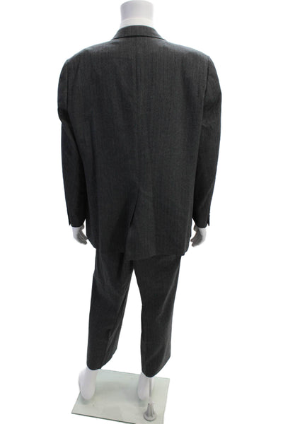 Hart Schaffner Marx Mens Striped Two Button Suit Gray Red Wool Size 46/39