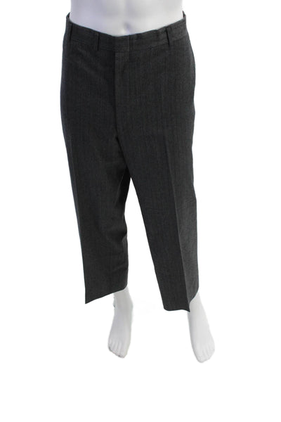 Hart Schaffner Marx Mens Striped Two Button Suit Gray Red Wool Size 46/39