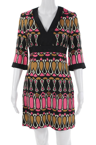 Milly Womens Textured V-neck Half Sleeve Dotted Multicolor Dress Black Size 02
