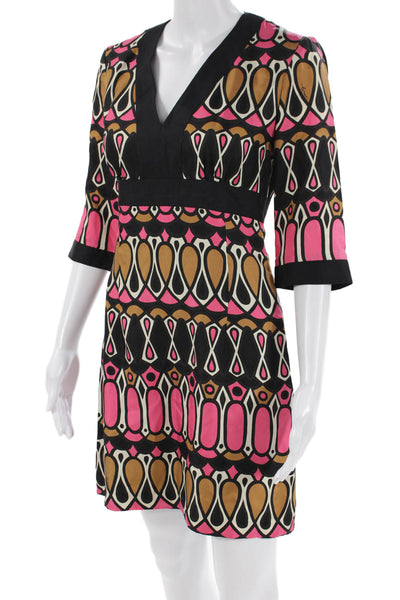 Milly Womens Textured V-neck Half Sleeve Dotted Multicolor Dress Black Size 02