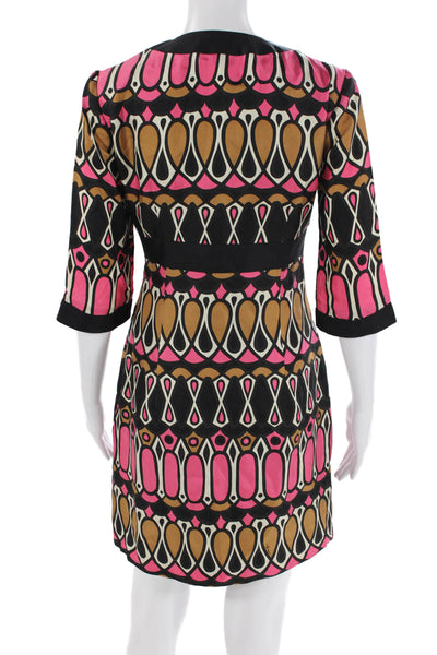 Milly Womens Textured V-neck Half Sleeve Dotted Multicolor Dress Black Size 02