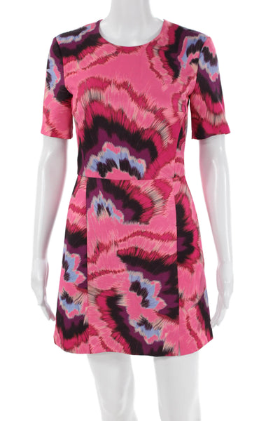 French Connection Womens Textured Round Neck Short Sleeve Dress Pink Size 02