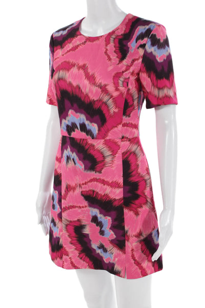 French Connection Womens Textured Round Neck Short Sleeve Dress Pink Size 02