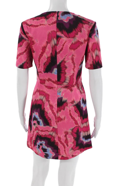 French Connection Womens Textured Round Neck Short Sleeve Dress Pink Size 02