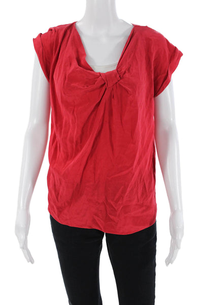 Hanii Y Womens Silk Short Sleeve V Neck Blouse Red Size 38
