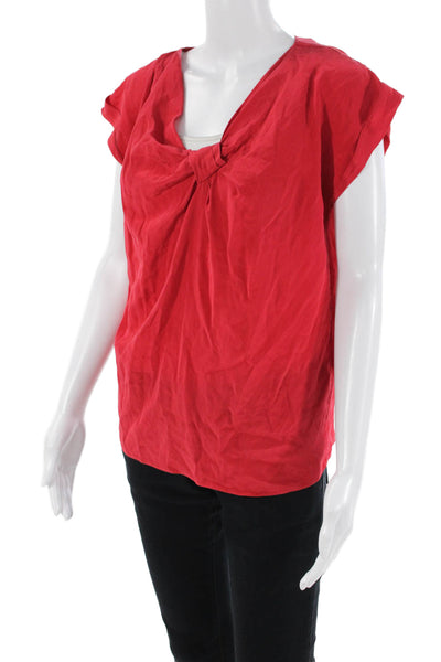 Hanii Y Womens Silk Short Sleeve V Neck Blouse Red Size 38