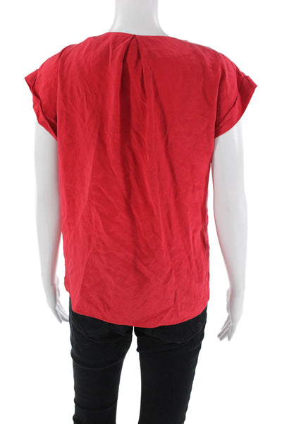 Hanii Y Womens Silk Short Sleeve V Neck Blouse Red Size 38