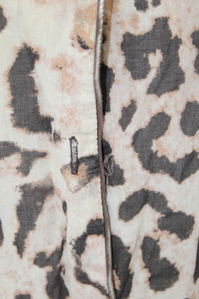 Natori Womens Cotton Long Sleeve Leopard Print Button Down Blouse Beige Size M