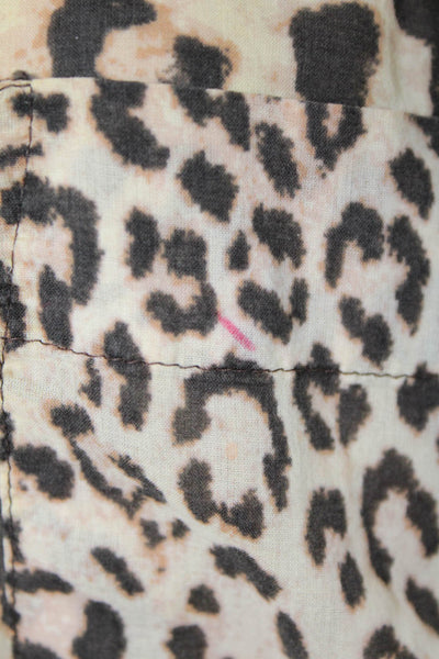 Natori Womens Cotton Long Sleeve Leopard Print Button Down Blouse Beige Size M