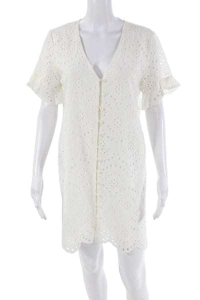 Walker & Wade Womens V Neck Eyelet Lace Button Down Dress White Size M