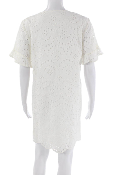 Walker & Wade Womens V Neck Eyelet Lace Button Down Dress White Size M