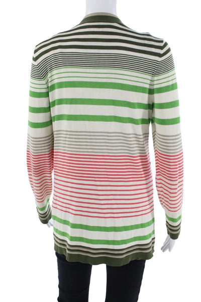 Milly Womens Button Front Striped Silk Knit Cardigan Sweater White Multi Large