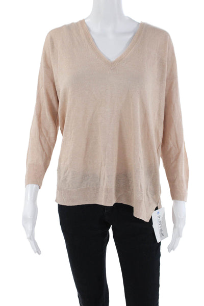 J Crew Womens Linen Long Sleeves V Neck Sweater Sand Beige Size Small