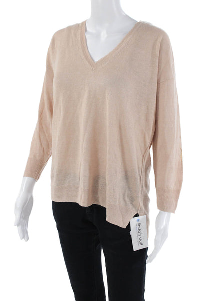 J Crew Womens Linen Long Sleeves V Neck Sweater Sand Beige Size Small
