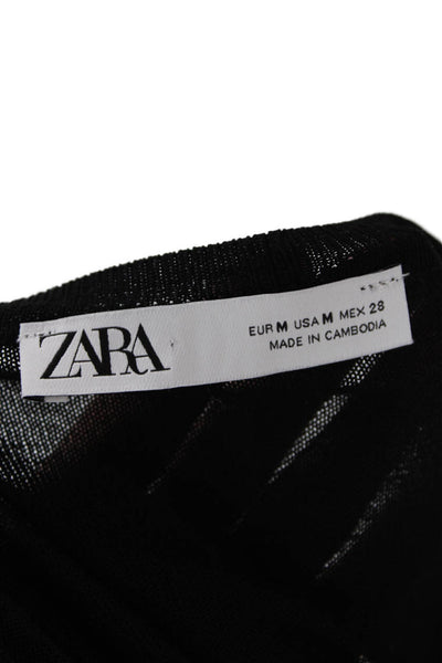 Zara Womens Long Sleeves Crew Neck Pullover Sweater Jet Black Size Medium