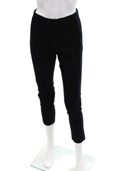 Theory Womens Cotton Back Zippered Velvet Skinny Leg Pants Solid Black Size 0
