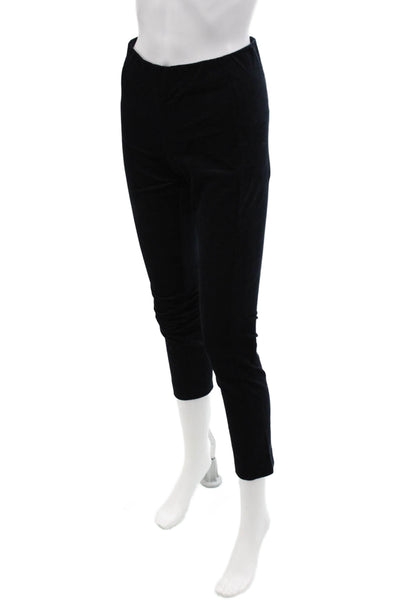 Theory Womens Cotton Back Zippered Velvet Skinny Leg Pants Solid Black Size 0