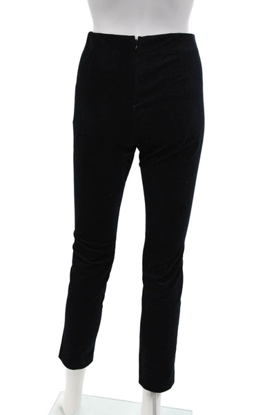 Theory Womens Cotton Back Zippered Velvet Skinny Leg Pants Solid Black Size 0