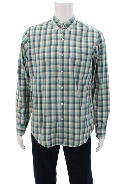 J Crew Mens Cotton Collared Gingham Long Sleeve Button Down Shirt Green Size M